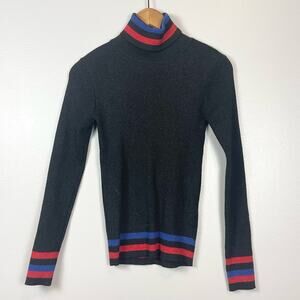 Bianco Nero Turtleneck Pullover Sweater Woman’s size XS Black with metalic